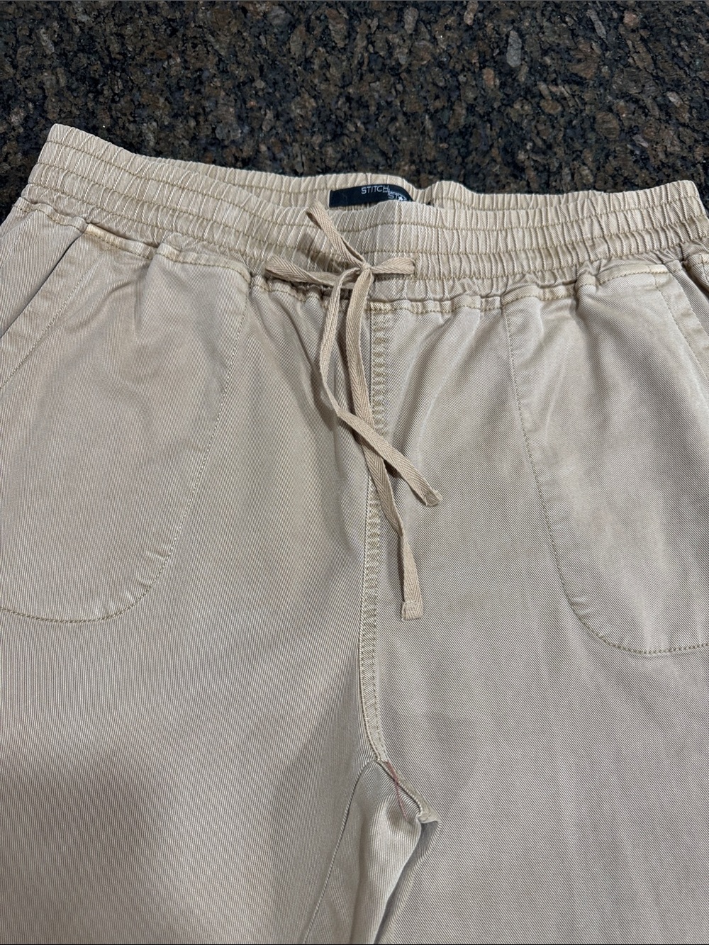 Elastic-Waist Cropped Pants in Light Tan by Stitches